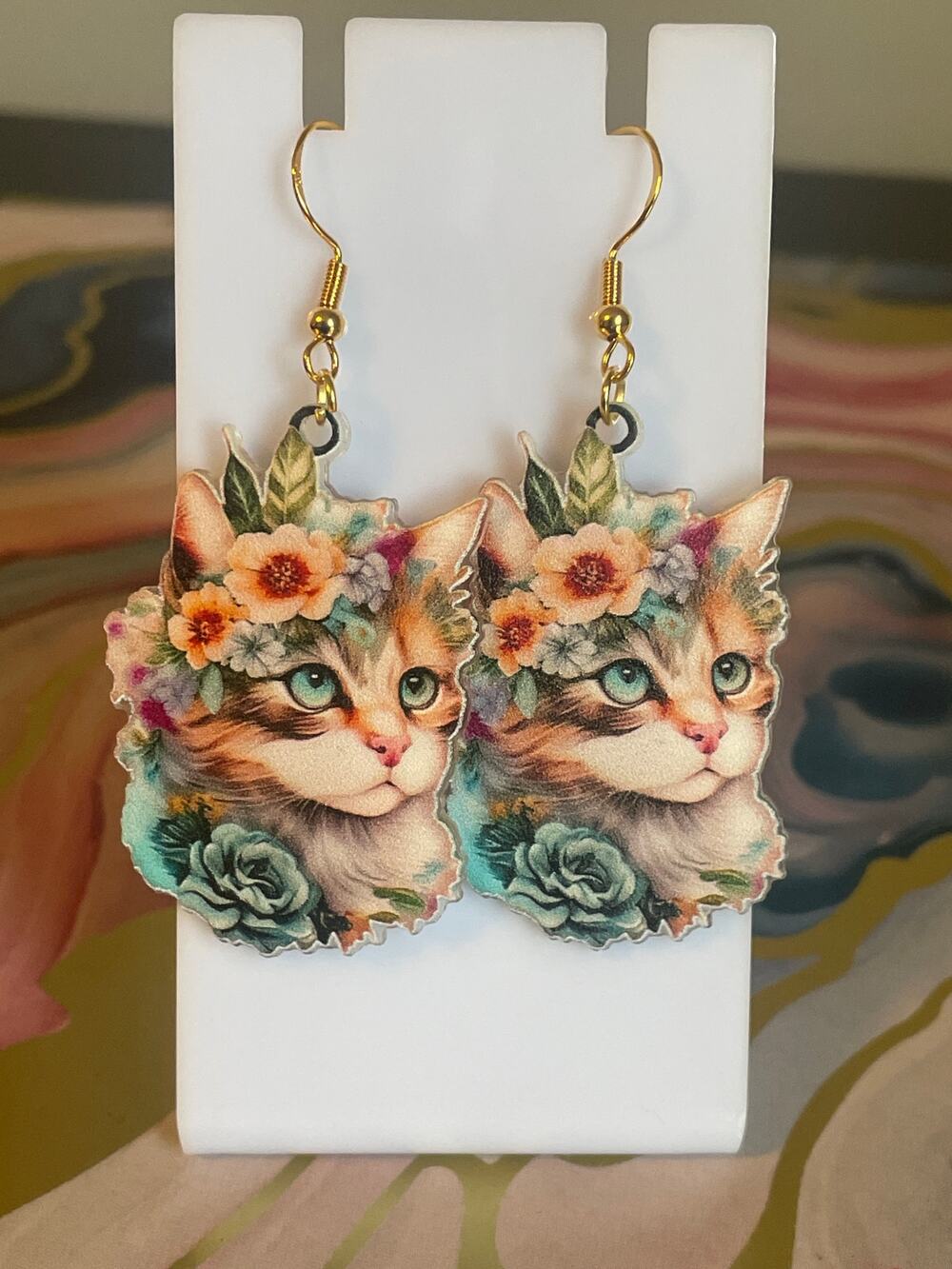 Pink bow witch hat kittens earrings 925 sterling silver